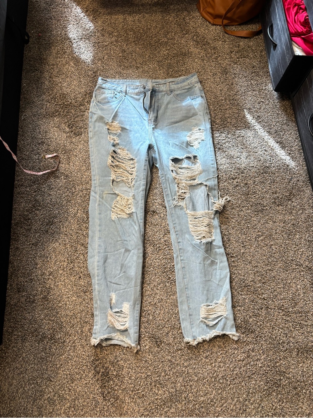 SHEIN Light Blue Distressed Boyfriend Jeans